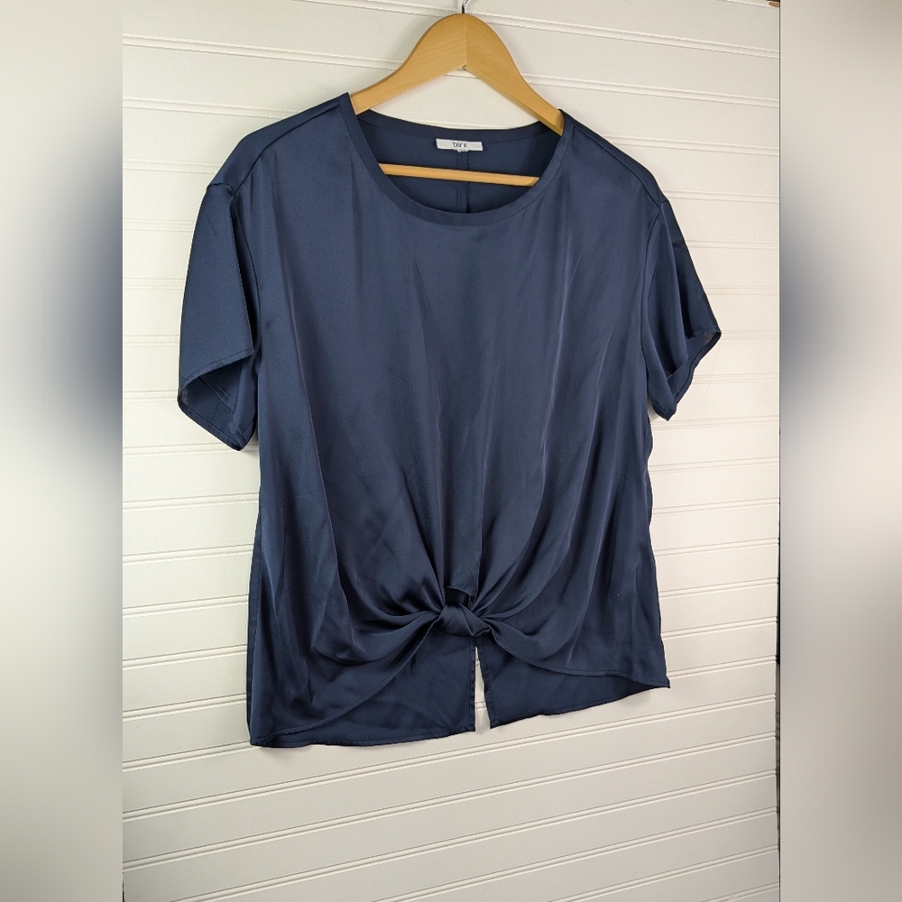 Bar 111 Navy Short Sleeve Silky Knotted T-Shirt Blouse L